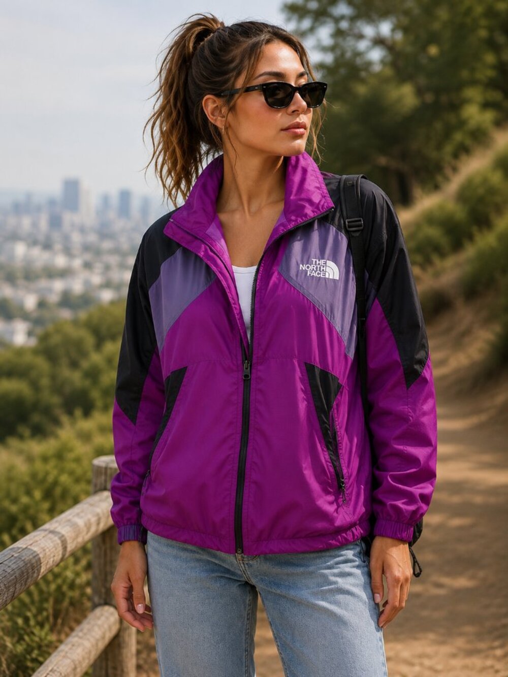 The North Face Windbreaker Jacket Womens Medium Purple Y2K Gorpcore Full Zip SZM
